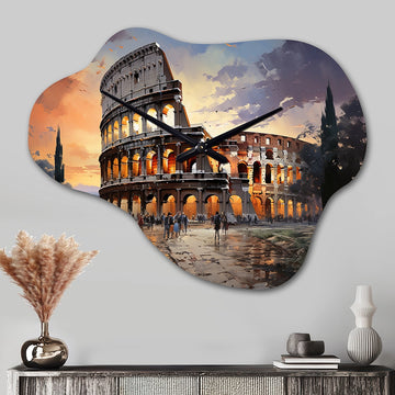Beige Italy Colosseum Colosseo - Asymmetric Metal Wall Clock